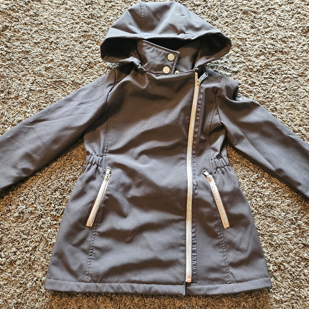 Little Girls Size 7/8 Michael Kors MK Gray and Tan Nude Beige Peacoat Jacket